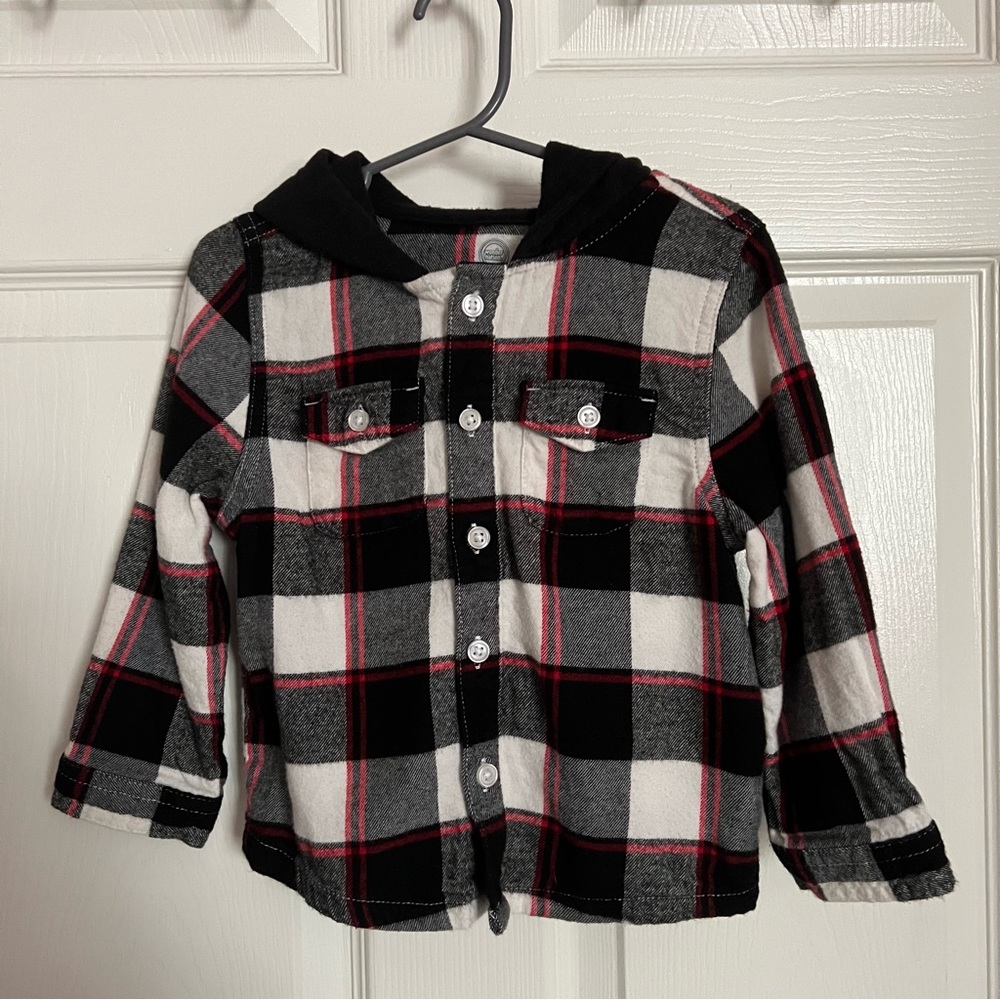 Wonder Nation Gray, Black, Red, & White Long Sleeve Button Up Hoodie size 4T